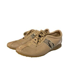 Cole Haan Bria Grand Perforated Snake Trim Sneaker Beige Leather Women's Size 8
